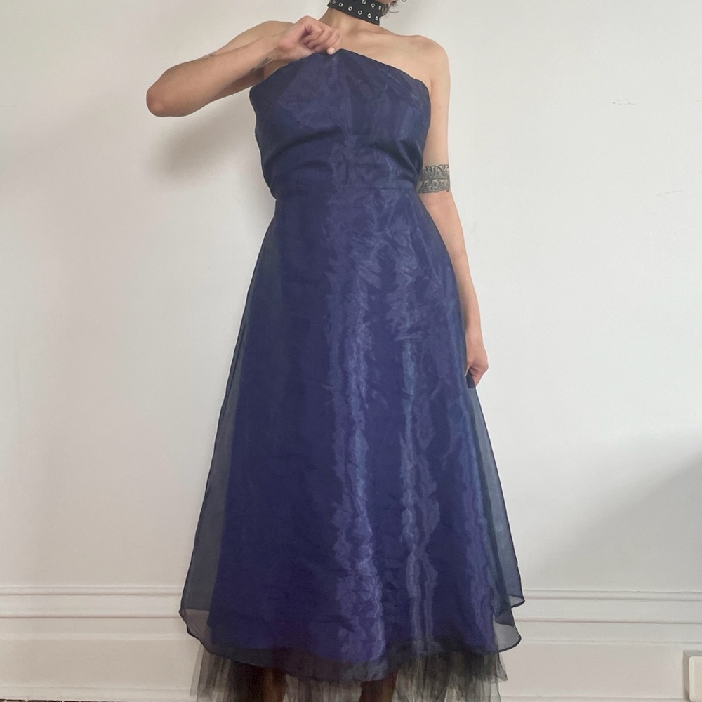Purple Whimsy Goth / Emo Strapless Prom Dress